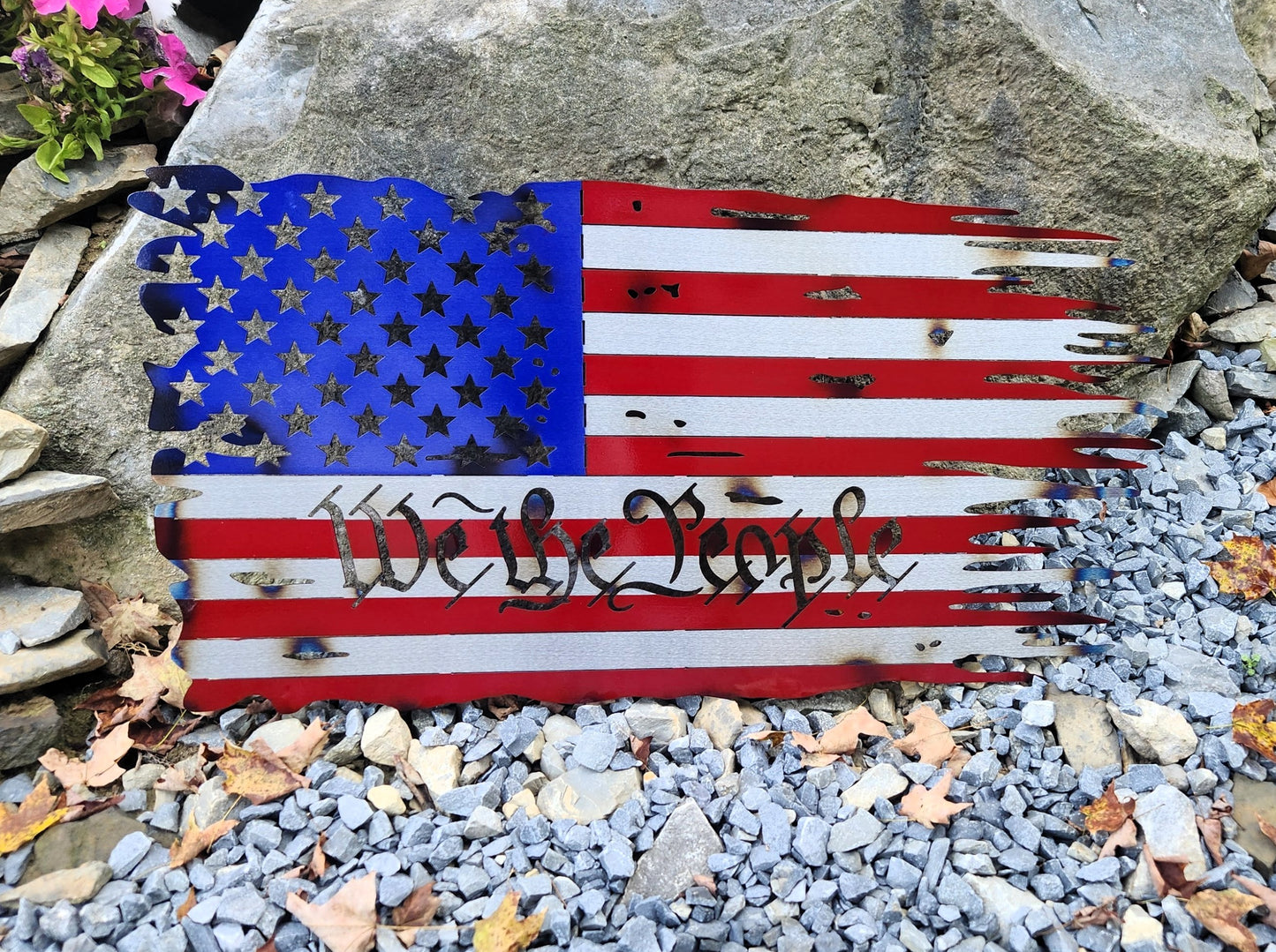 Tattered Rectangle Flag - We the People 50 Stars