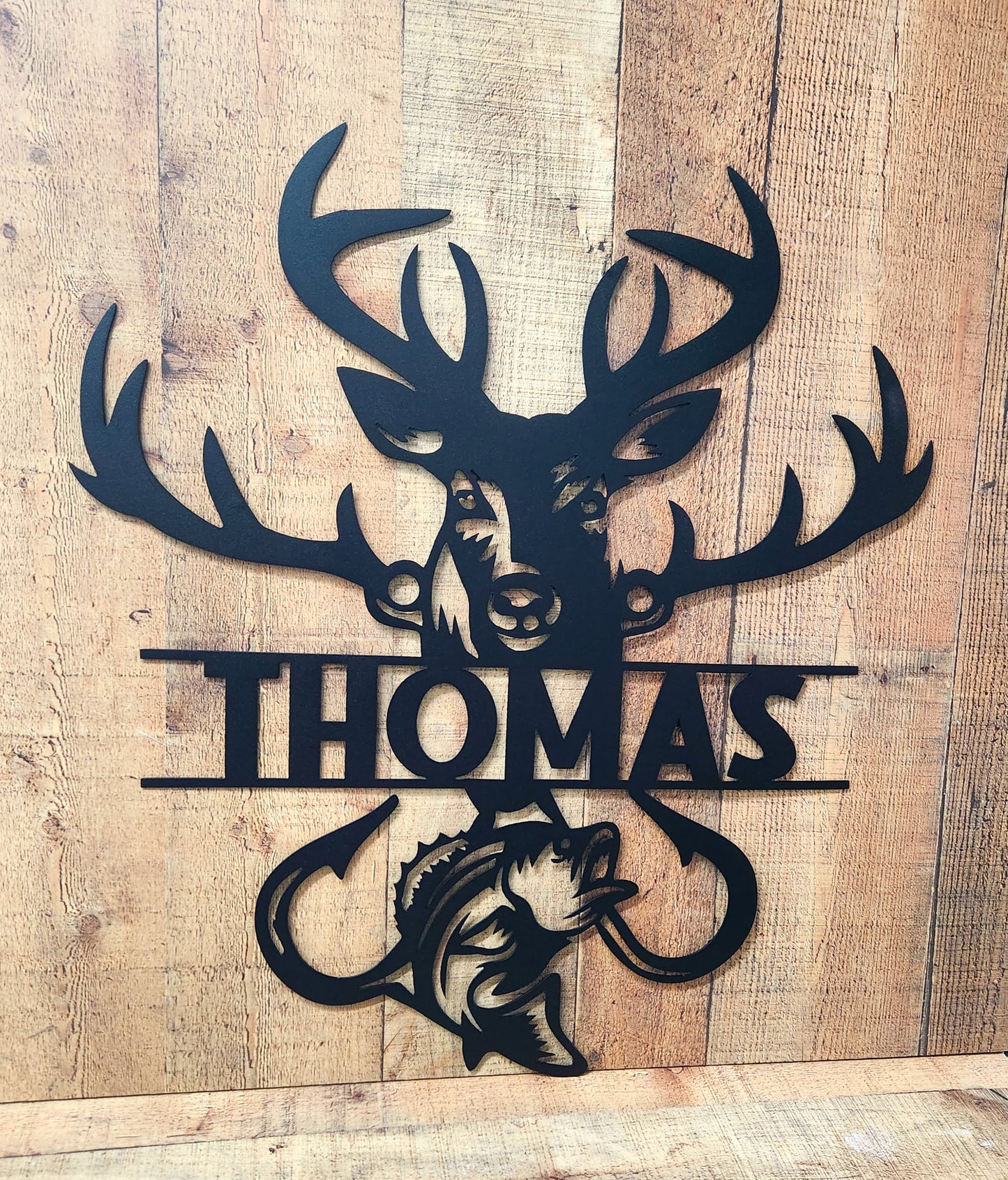 Deer Fish Monogram Custom Name Sign