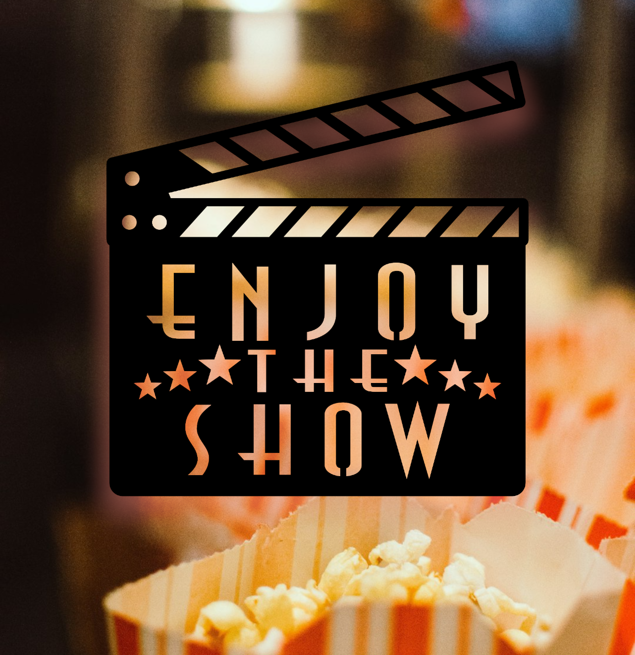 Enjoy the Show metal sign with clapboard for home theater