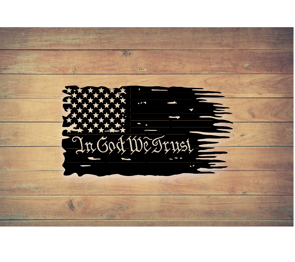 Tattered Rectangle Flag - In God We Trust