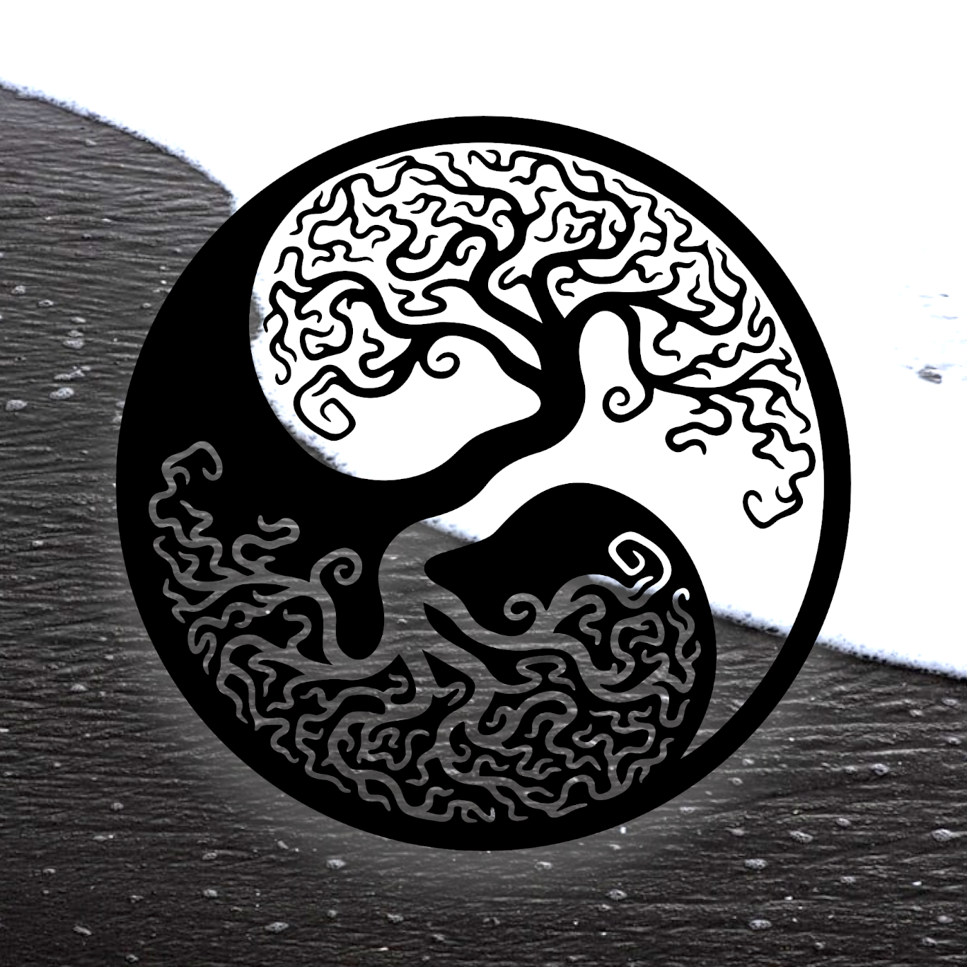 Yin and Yang round metal tree sign, positive and negative