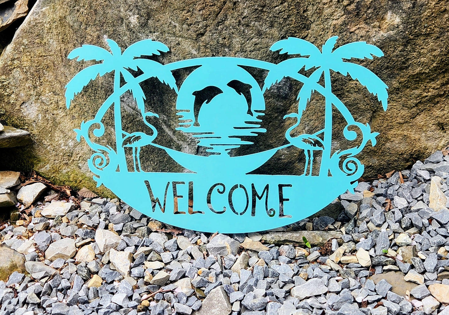 Dolphins & Flamingoes Beach Welcome Sign