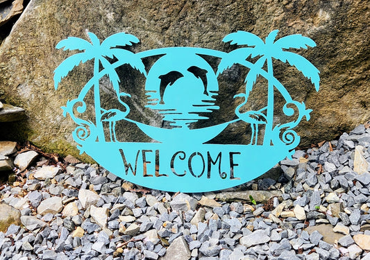 Dolphins & Flamingoes Beach Welcome Sign