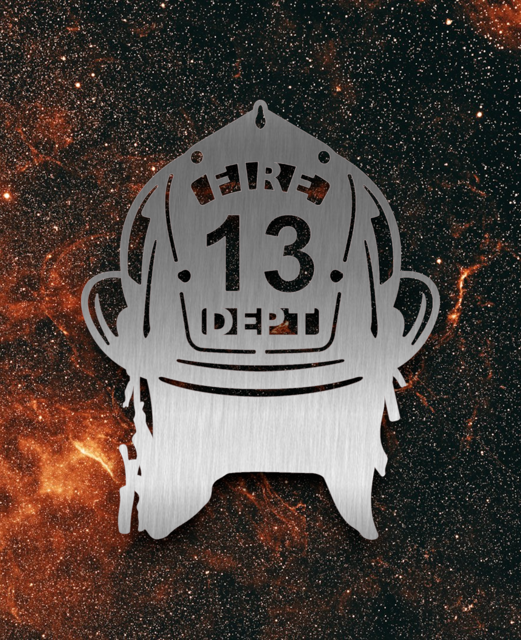 Firefighter helmet metal sign