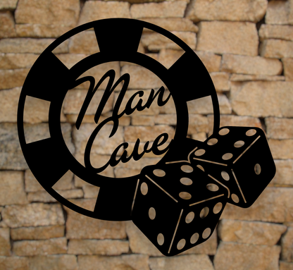 man cave poker chip metal gambling sign