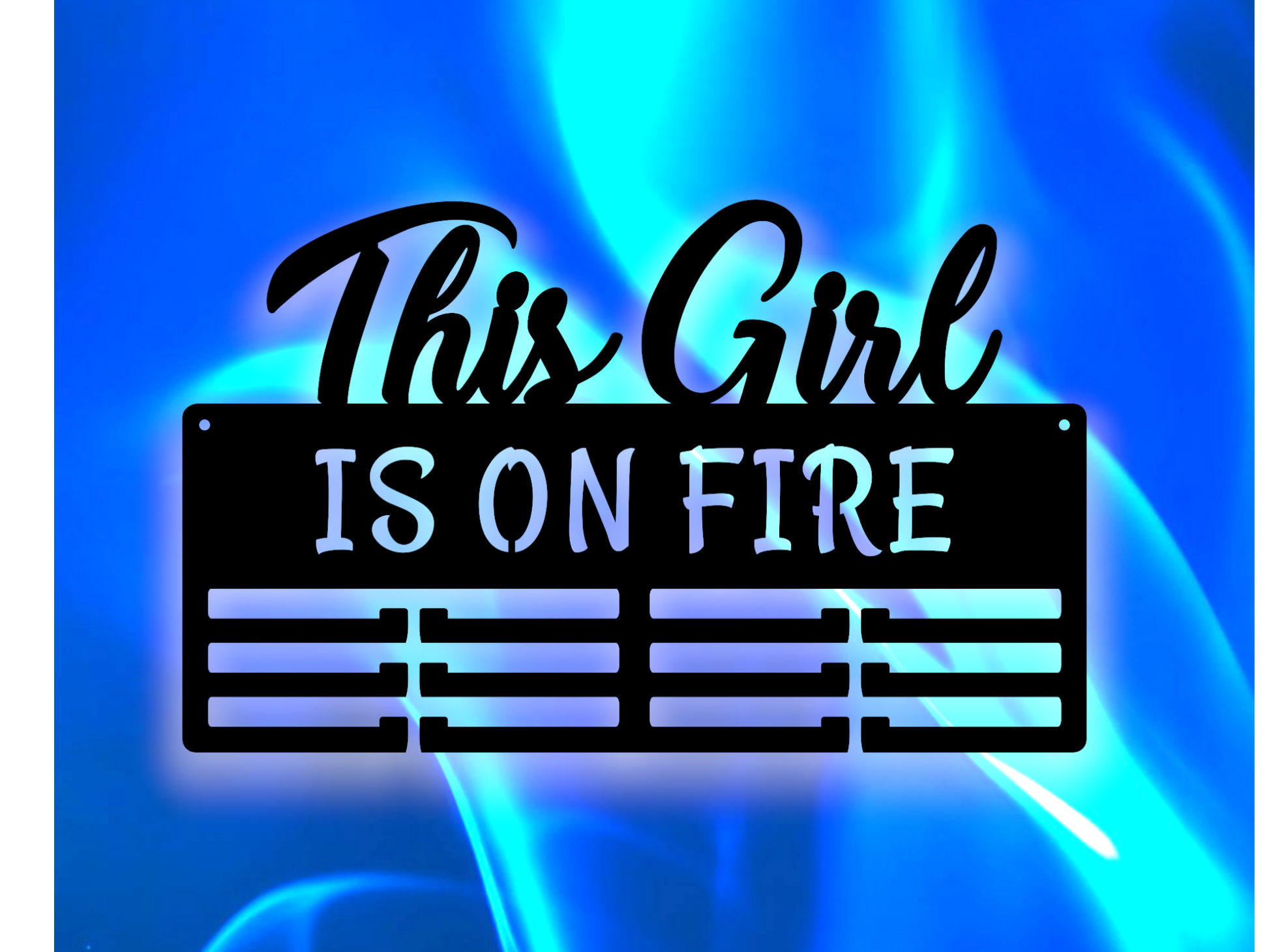 this girl is on fire metal wall hanger to display ribbons and medals