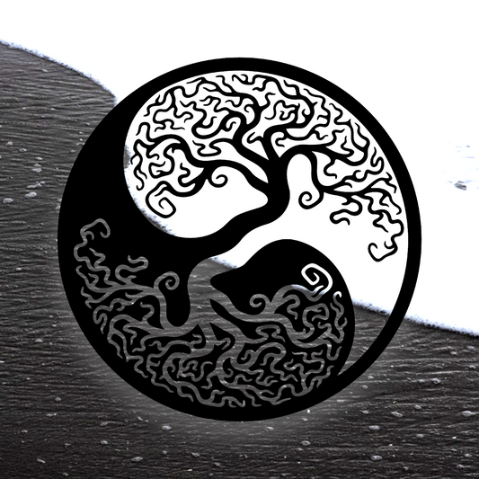 Yin and Yang round metal tree sign, positive and negative