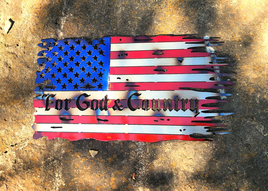 Tattered Rectangle Flag - For God & Country